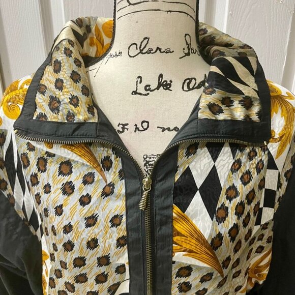 Y2K 90’s RETRO LEOPARD PRINT BOMBER JACKET WINDBREAKER with  PADDINGS Sz M DISCO - Picture 9 of 16